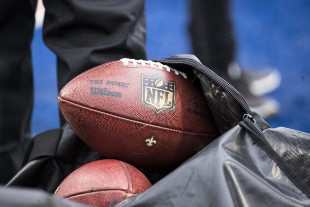 ORCHARD PARK, NY - NOVEMBER 12:  Wilson footballs for the New Orleans Saints pile in a bag before the game against the Buffalo Bills at New Era Field on November 12, 2017 in Orchard Park, New York. New Orleans defeats Buffalo 47-10.  (Photo by Brett Carlsen/Getty Images) *** Local Caption ***