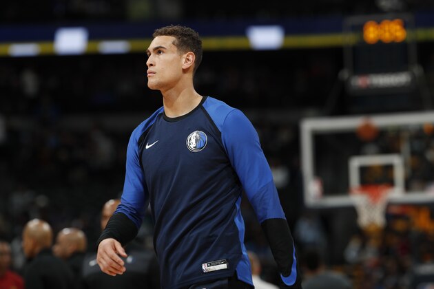 Dallas Mavericks forward Dwight Powell (7) in the first half of an NBA basketball game Thursday, March 14, 2019, in Denver. (AP Photo/David Zalubowski)