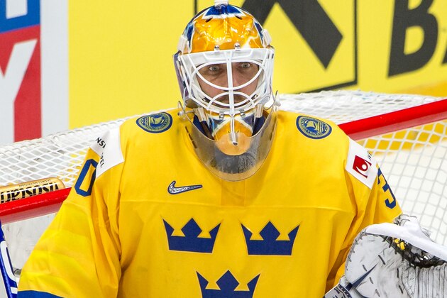 BRATISLAVA, SLOVAKIA - MAY 20: #30 Goalie Henrik Lundqvist of Sweden looks on during the 2019 IIHF Ice Hockey World Championship Slovakia group game between Sweden and Latvia at Ondrej Nepela Arena on May 20, 2019 in Bratislava, Slovakia. (Photo by RvS.Media/Robert Hradil/Getty Images)