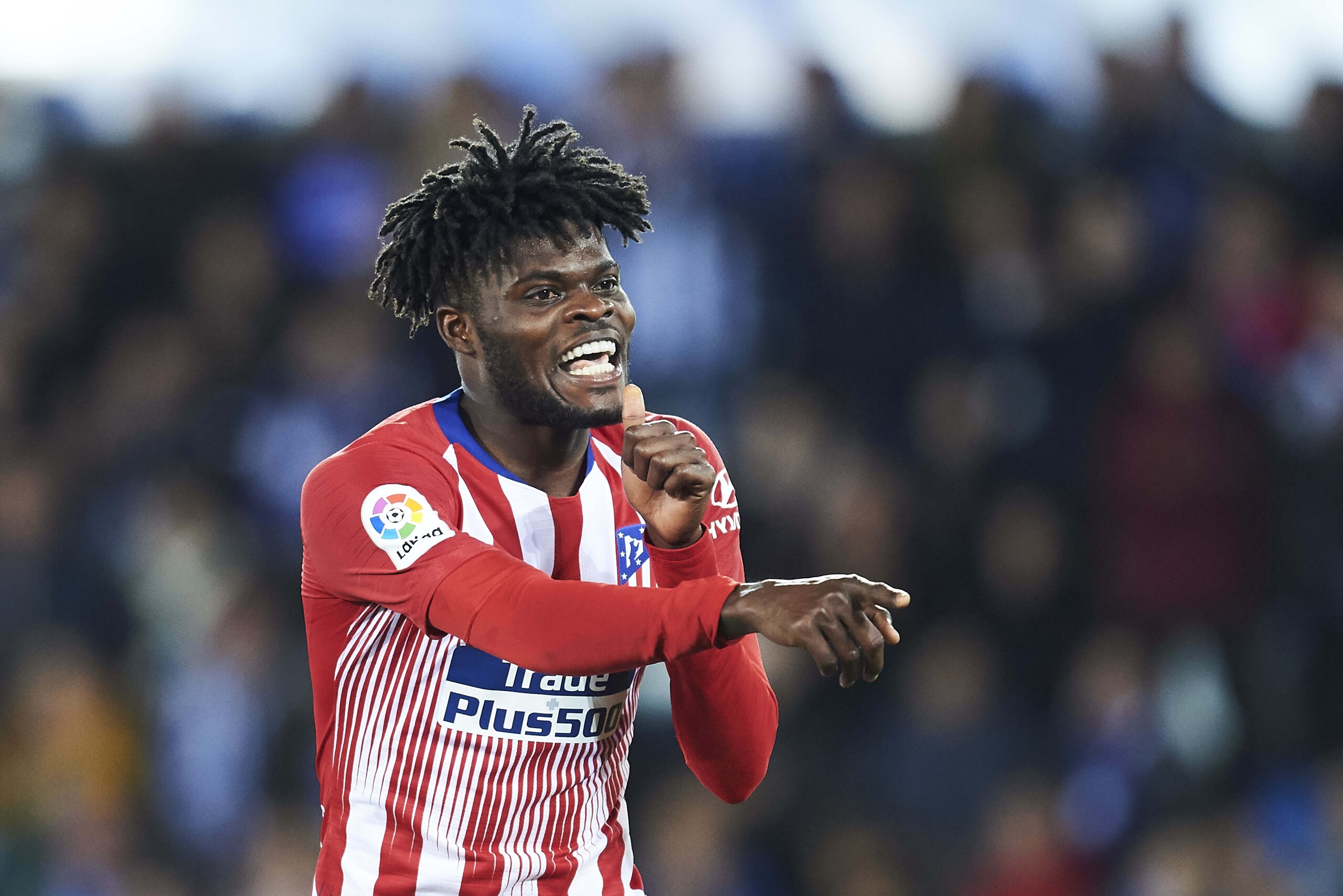 VITORIA-GASTEIZ, SPAIN - MARCH 30: Thomas Teye Partey of Atletico Madrid celebrates after scoring his team's fourth goal  during the La Liga match between Deportivo Alaves and  Club Atletico de Madrid at Estadio de Mendizorroza on March 30, 2019 in Vitoria-Gasteiz, Spain. (Photo by Juan Manuel Serrano Arce/Getty Images)