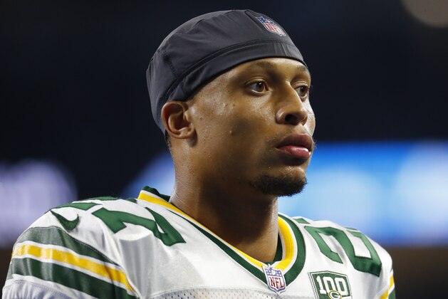 Green Bay Packers defensive back Josh Jones watches during an NFL football game against the Detroit Lions in Detroit, Sunday, Oct. 7, 2018. (AP Photo/Paul Sancya)