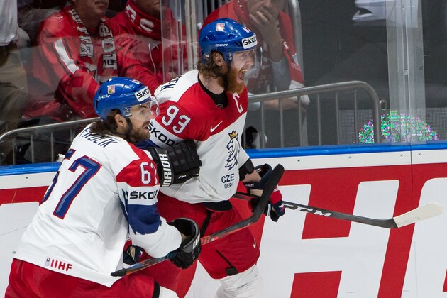 BRATISLAVA, SLOVAKIA - MAY 21: #93 Jakub Voracek of Czech Republic celebrates his goal during the 2019 IIHF Ice Hockey World Championship Slovakia group game between Czech Republic and Switzerland at Ondrej Nepela Arena on May 21, 2019 in Bratislava, Slovakia. (Photo by RvS.Media/Robert Hradil/Getty Images)