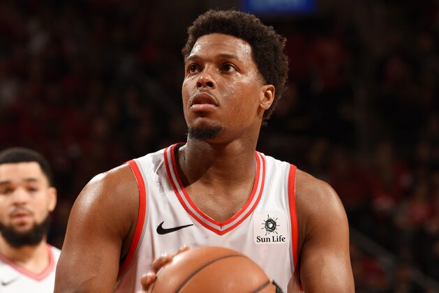 TORONTO, CA - MAY 21:  Kyle Lowry #7 of the Toronto Raptors shoots a free-throw against the Milwaukee Bucks during Game Four of the Eastern Conference Finals on May 21, 2019 at the Scotiabank Arena in Toronto, Canada. NOTE TO USER: User expressly acknowledges and agrees that, by downloading and/or using this photograph, user is consenting to the terms and conditions of the Getty Images License Agreement. Mandatory Copyright Notice: Copyright 2019 NBAE (Photo by Ron Turenne/NBAE via Getty Images)