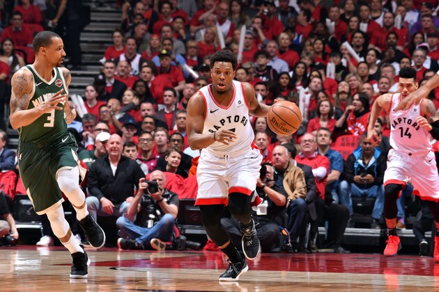 TORONTO, CANADA - MAY 21: Kyle Lowry #7 of the Toronto Raptors handles the ball against the Milwaukee Bucks during Game Four of the Eastern Conference Finals of the 2019 NBA Playoffs on May 19, 2019 at the Scotiabank Arena in Toronto, Ontario, Canada.  NOTE TO USER: User expressly acknowledges and agrees that, by downloading and or using this Photograph, user is consenting to the terms and conditions of the Getty Images License Agreement.  Mandatory Copyright Notice: Copyright 2019 NBAE (Photo by Jesse D. Garrabrant/NBAE via Getty Images)