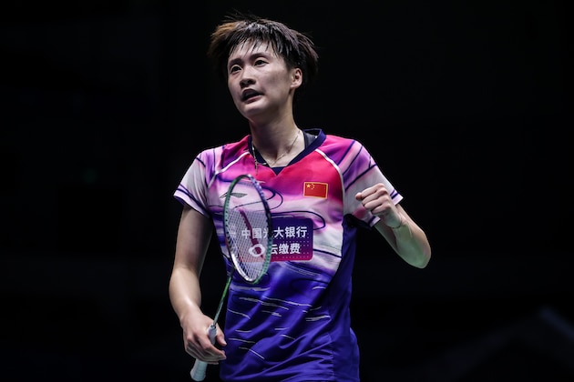 NANNING, CHINA - MAY 22: Chen Yufei of China reacts in the Women's Singles match against Saina Nehwal of India during day four of the Sudirman Cup at Guangxi Sports Center on May 22, 2019 in Nanning, China. (Photo by Shi Tang/Getty Images)