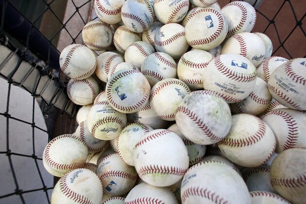NEW YORK, NY - OCTOBER 13:  A detail of official major league baseballs are seen in a bucket during batting practice between the New York Yankees and the Detroit Tigers during Game One of the American League Championship Series at Yankee Stadium on October 13, 2012 in the Bronx borough of New York City, New York.  (Photo by Alex Trautwig/Getty Images)