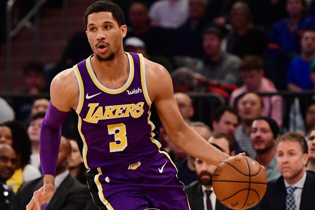 NEW YORK, NEW YORK - MARCH 17: Josh Hart #3 of the Los Angeles Lakers dribbles the ball during the first half of the game against the New York Knicks at Madison Square Garden on March 17, 2019 in New York City. NOTE TO USER: User expressly acknowledges and agrees that, by downloading and or using this photograph, User is consenting to the terms and conditions of the Getty Images License Agreement. (Photo by Sarah Stier/Getty Images)