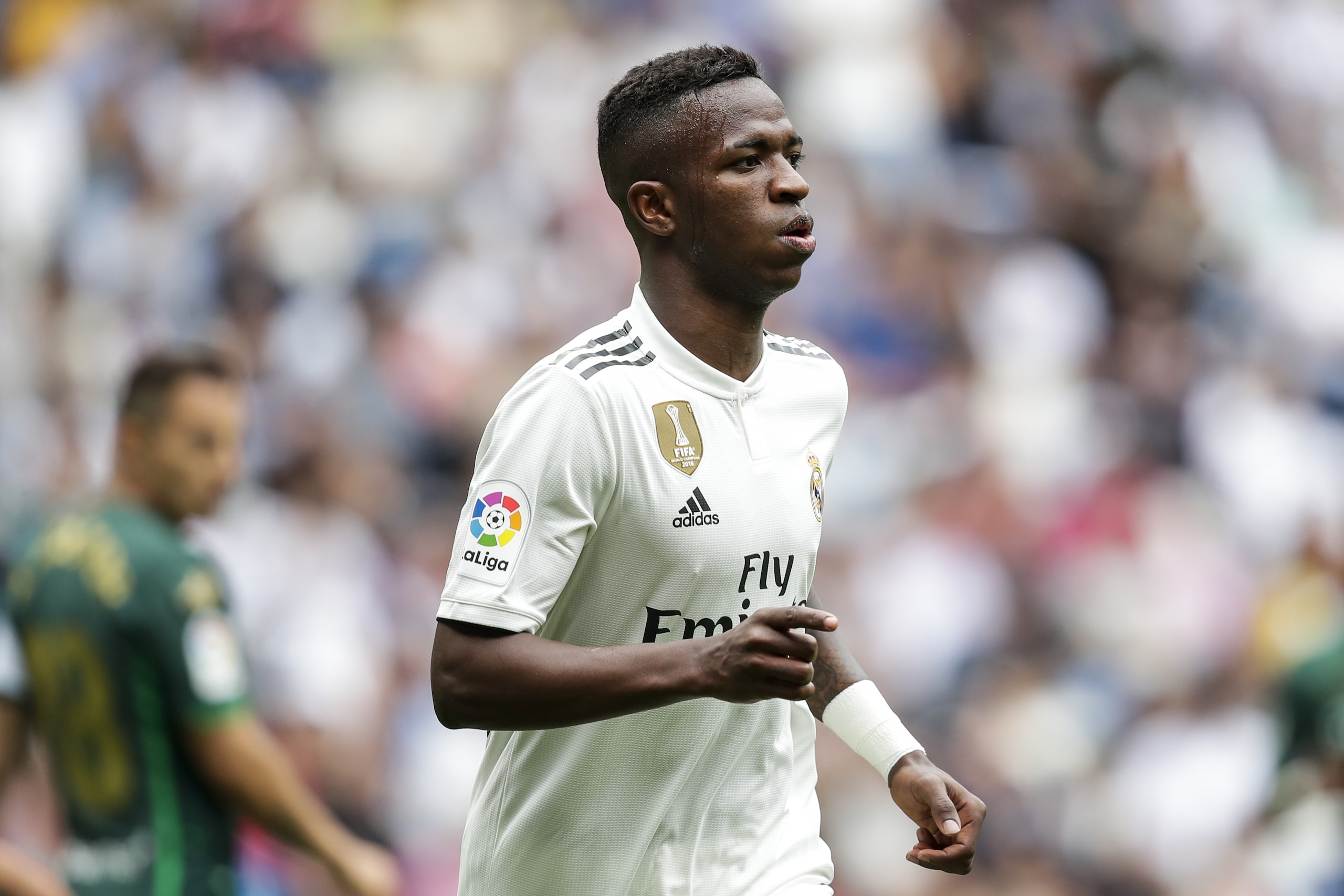 MADRID, SPAIN - MAY 19: Vinicius Junior of Real Madrid during the La Liga Santander  match between Real Madrid v Real Betis Sevilla at the Santiago Bernabeu on May 19, 2019 in Madrid Spain (Photo by David S. Bustamante/Soccrates/Getty Images)