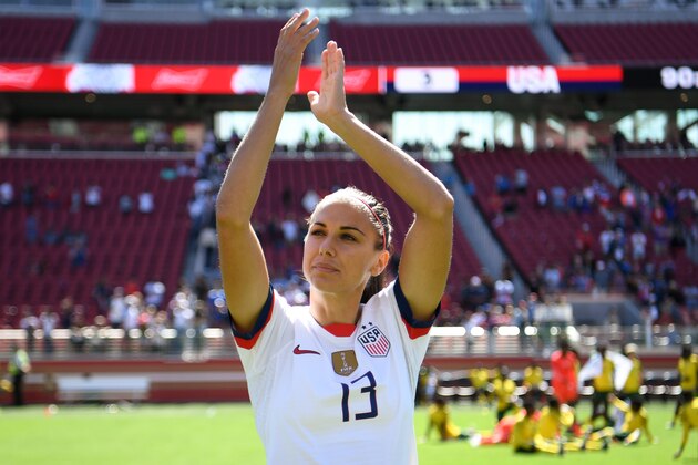 SANTA CLARA, CA - MAY 12: Alex Morgan #13 of the United States during an international friendly match between the womens national teams of the United States and South Africa on May 12, 2019 at Levis Stadium in Santa Clara, California. (Photo by Brad Smith/isiphotos/Getty Images)