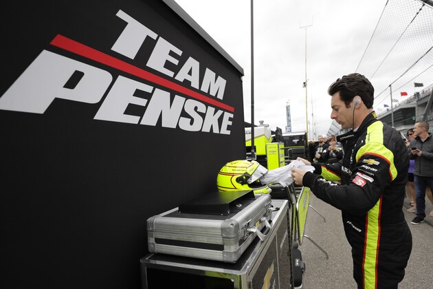 Simon Pagenaud, of France, prepares to drive before the start of practice for the Indianapolis 500 IndyCar auto race at Indianapolis Motor Speedway, Monday, May 20, 2019, in Indianapolis. (AP Photo/Darron Cummings)