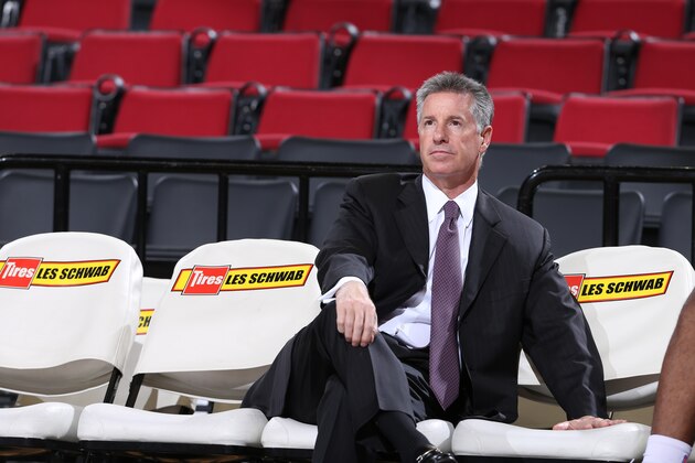 PORTLAND, OR - DECEMBER 3:  General Manager, Neil Olshey of the Portland Trail Blazers observes before the game against the Indiana Pacers on December 3, 2015 at the Moda Center in Portland, Oregon. NOTE TO USER: User expressly acknowledges and agrees that, by downloading and or using this Photograph, user is consenting to the terms and conditions of the Getty Images License Agreement. Mandatory Copyright Notice: Copyright 2015 NBAE (Photo by Sam Forencich/NBAE via Getty Images)