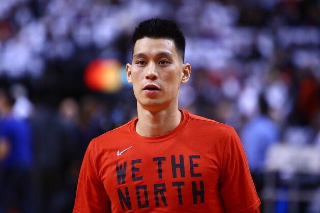 TORONTO, ON - APRIL 29:  Jeremy Lin #17 of the Toronto Raptors looks on during warm up, prior to Game Two of the second round of the 2019 NBA Playoffs against the Philadelphia 76ers at Scotiabank Arena on April 29, 2019 in Toronto, Canada.  NOTE TO USER: User expressly acknowledges and agrees that, by downloading and or using this photograph, User is consenting to the terms and conditions of the Getty Images License Agreement.  (Photo by Vaughn Ridley/Getty Images)