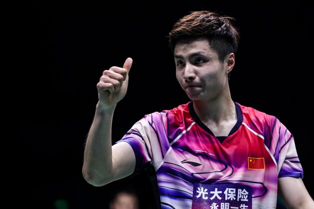 NANNING, CHINA - MAY 25: Shi Yuqi of China celebrates the victory after the Men's Singles semi finals match against Kantaphon Wangcharoen of Thailand during day seven of the Sudirman Cup at Guangxi Sports Center on May 25, 2019 in Nanning, China. (Photo by Shi Tang/Getty Images)