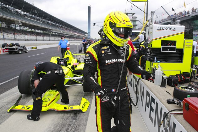 Simon Pagenaud, of France, walks away from his car after the final practice session for the Indianapolis 500 IndyCar auto race at Indianapolis Motor Speedway, Friday, May 24, 2019, in Indianapolis. (AP Photo/R Brent Smith)