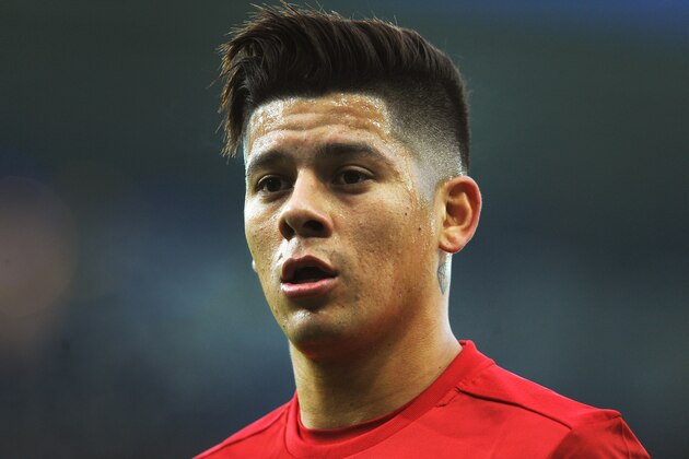 Manchester United’s Marcos Rojo during the English Premier League soccer match between Leicester City and Manchester United at the King Power Stadium in Leicester, England, Sunday, Feb. 5, 2017. (AP Photo/Rui Vieira)