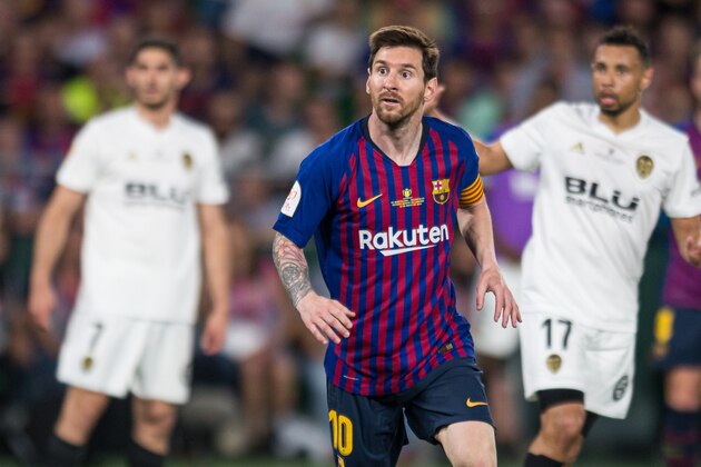 SEVILLE, SPAIN - MAY 25: Lionel Messi of FC Barcelona looks on during the Spanish Copa del Rey match between Barcelona and Valencia at Estadio Benito Villamarin on May 25, 2019 in Seville. (Photo by TF-Images/Getty Images)