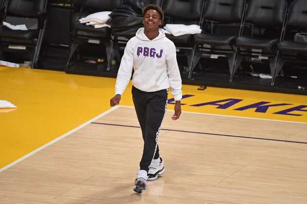 LOS ANGELES, CA - DECEMBER 28: LeBron James Jr. shoots around after a game between the LA Clippers and the Los Angeles Lakers on December 28, 2018 at STAPLES Center in Los Angeles, California. NOTE TO USER: User expressly acknowledges and agrees that, by downloading and/or using this photograph, user is consenting to the terms and conditions of the Getty Images License Agreement. Mandatory Copyright Notice: Copyright 2018 NBAE (Photo by Adam Pantozzi/NBAE via Getty Images)