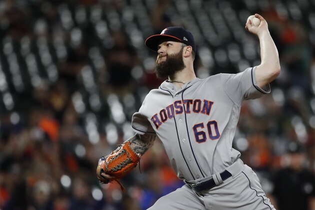 BALTIMORE, MD - SEPTEMBER 29: Starting pitcher Dallas Keuchel #60 of the Houston Astros pitches in the first inning against the Baltimore Orioles during Game Two of a doubleheader  at Oriole Park at Camden Yards on September 29, 2018 in Baltimore, Maryland. (Photo by Patrick McDermott/Getty Images)
