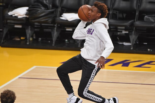 LOS ANGELES, CA - DECEMBER 28: LeBron James Jr. shoots around after a game between the LA Clippers and the Los Angeles Lakers on December 28, 2018 at STAPLES Center in Los Angeles, California. NOTE TO USER: User expressly acknowledges and agrees that, by downloading and/or using this photograph, user is consenting to the terms and conditions of the Getty Images License Agreement. Mandatory Copyright Notice: Copyright 2018 NBAE (Photo by Adam Pantozzi/NBAE via Getty Images) LOS ANGELES, CA - DECEMBER 28: LeBron James Jr. shoots around after a game between the LA Clippers and the Los Angeles Lakers on December 28, 2018 at STAPLES Center in Los Angeles, California. NOTE TO USER: User expressly acknowledges and agrees that, by downloading and/or using this photograph, user is consenting to the terms and conditions of the Getty Images License Agreement. Mandatory Copyright Notice: Copyright 2018 NBAE (Photo by Adam Pantozzi/NBAE via Getty Images)