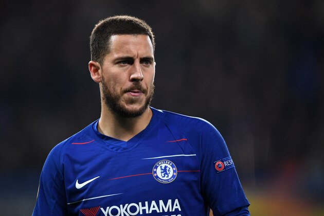 LONDON,ENGLAND - MAY 9: Eden Hazard of Chelsea looks on during the UEFA Europa League Semi Final Second Leg match between Chelsea and Eintracht Frankfurt at Stamford Bridge on May 09, 2019 in London, England. (Photo by Etsuo Hara/Getty Images)