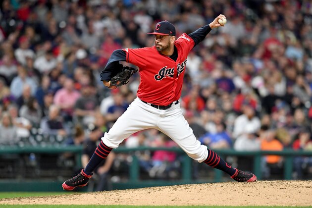 CLEVELAND, OHIO - MAY 24: Oliver Perez #39 of the Cleveland Indians pitches during the sixth inning against the Tampa Bay Rays at Progressive Field on May 24, 2019 in Cleveland, Ohio. (Photo by Jason Miller/Getty Images)
