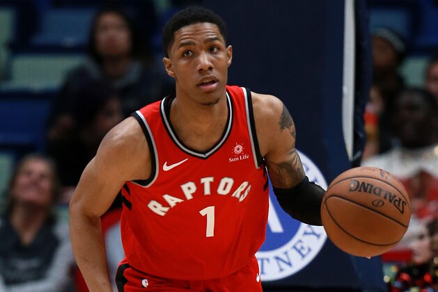 NEW ORLEANS, LOUISIANA - MARCH 08: Patrick McCaw #1 of the Toronto Raptors dribbles the ball down court during the second half of a game against the New Orleans Pelicans at the Smoothie King Center on March 08, 2019 in New Orleans, Louisiana. NOTE TO USER: User expressly acknowledges and agrees that, by downloading and or using this photograph, User is consenting to the terms and conditions of the Getty Images License Agreement. (Photo by Sean Gardner/Getty Images)