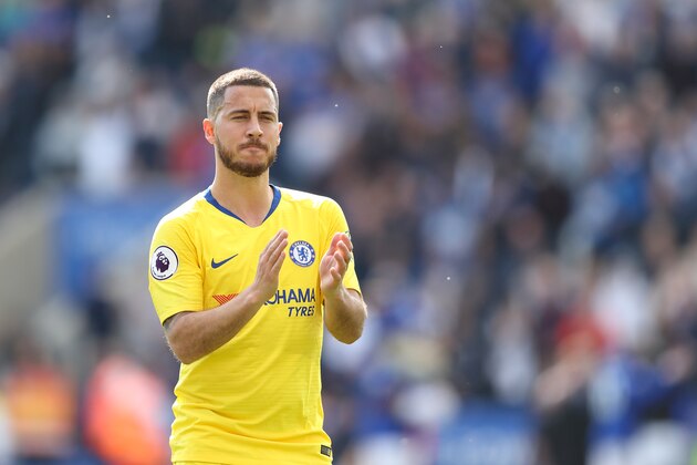 LEICESTER, ENGLAND - MAY 12: Eden Hazard of Chelsea at full time of the Premier League match between Leicester City and Chelsea FC at The King Power Stadium on May 12, 2019 in Leicester, United Kingdom. (Photo by James Williamson - AMA/Getty Images)