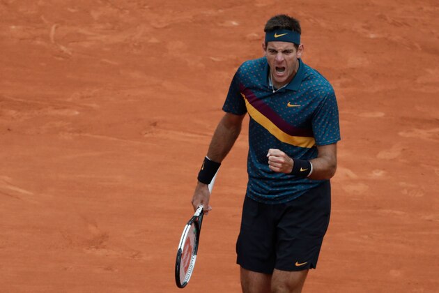 Argentina's Juan Martin del Potro reacts during his men's singles first round match against Chile's Nicolas Jarry on day three of The Roland Garros 2019 French Open tennis tournament in Paris on May 28, 2019. (Photo by Thomas SAMSON / AFP)        (Photo credit should read THOMAS SAMSON/AFP/Getty Images)