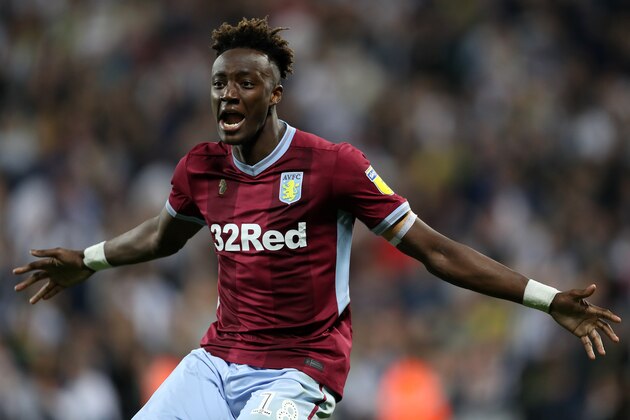 WEST BROMWICH, ENGLAND - MAY 14: Tammy Abraham of Aston Villa celebrates after he takes and scores the winning penalty to make the final score 3-4 during the Sky Bet Championship Play-off Semi Final Second Leg match between West Bromwich Albion and Aston Villa at The Hawthorns on May 14, 2019 in West Bromwich, England. (Photo by Adam Fradgley - AMA/Getty Images)