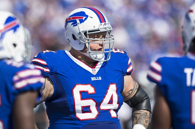 ORCHARD PARK, NY - SEPTEMBER 10:  Richie Incognito #64 of the Buffalo Bills stands in a huddle during the second half against the New York Jets on September 10, 2017 at New Era Field in Orchard Park, New York. Buffalo defeats New York 21-12.  (Photo by Brett Carlsen/Getty Images)