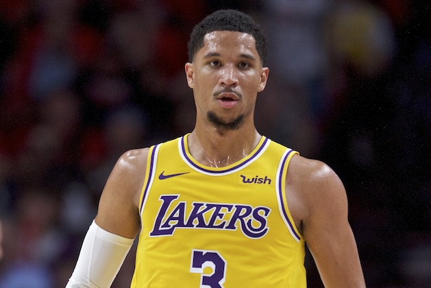 Los Angeles Lakers guard Josh Hart during the second half of an NBA basketball game against the Portland Trail Blazers in Portland, Ore., Thursday, Oct. 18, 2018. The Trail Blazers won 128.119. (AP Photo/Craig Mitchelldyer)