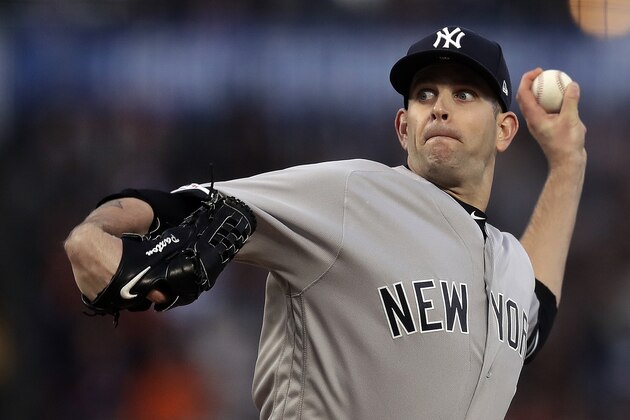 New York Yankees pitcher James Paxton works against the San Francisco Giants in the first inning of a baseball game Friday, April 26, 2019, in San Francisco. (AP Photo/Ben Margot)
