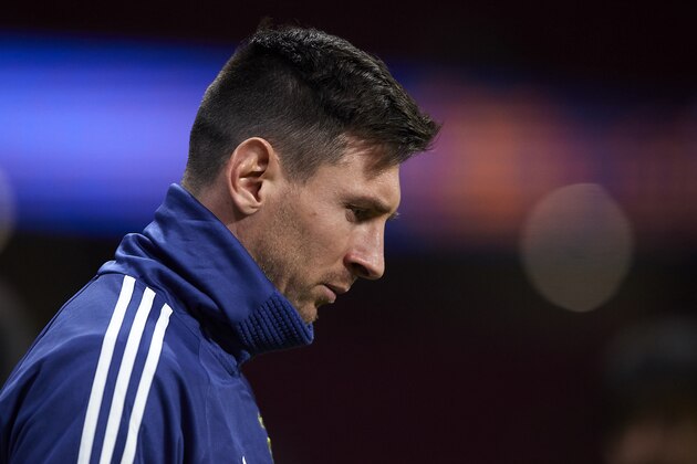 MADRID, SPAIN - MARCH 22: Lionel Messi of Argentina looks on prior to the International friendly match between Argentina and Venezuela at Estadio Wanda Metropolitano on March 22, 2019 in Madrid, Spain. (Photo by Quality Sport Images/Getty Images)