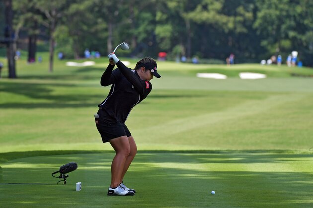 SHOAL CREEK, AL - JUNE 03: Ariya Jutanugarn of Thailand plays her tee shot on the 10th hole during the final round of the 2018 U.S. Women's Open at Shoal Creek on June 3, 2018 in Shoal Creek, Alabama. (Photo by Drew Hallowell/Getty Images)