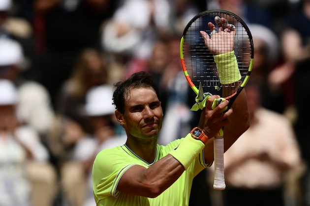 Spain's Rafael Nadal celebrates after winning against Germany's Yannick Maden at the end of their men's singles second round match on day four of The Roland Garros 2019 French Open tennis tournament in Paris on May 29, 2019. (Photo by Philippe LOPEZ / AFP)        (Photo credit should read PHILIPPE LOPEZ/AFP/Getty Images)