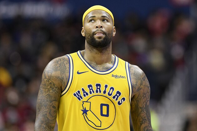 Golden State Warriors center DeMarcus Cousins (0) stands on the court during the second half of an NBA basketball game against the Washington Wizards, Thursday, Jan. 24, 2019, in Washington. The Warriors won 126-118. (AP Photo/Nick Wass)