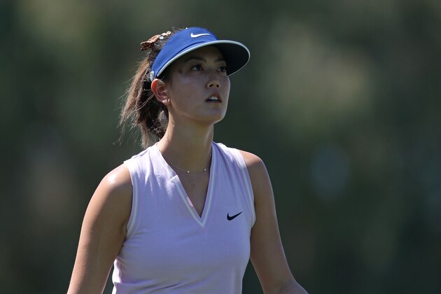 RANCHO MIRAGE, CALIFORNIA - APRIL 04: Michelle Wie hits her tee shot on the 13th hole during the first round of the ANA Inspiration on the Dinah Shore course at Mission Hills Country Club on April 04, 2019 in Rancho Mirage, California. (Photo by Matt Sullivan/Getty Images)