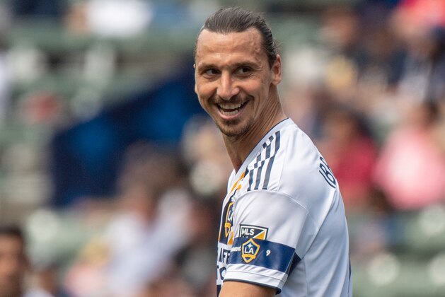 CARSON, CA - MAY 11:  Zlatan Ibrahimovic #9 of Los Angeles Galaxy during the Los Angeles Galaxy's MLS match against New York City FC at the Dignity Health Sports Park on May 11, 2019 in Carson, California.  NYCFC won the match 2-0  (Photo by Shaun Clark/Getty Images)