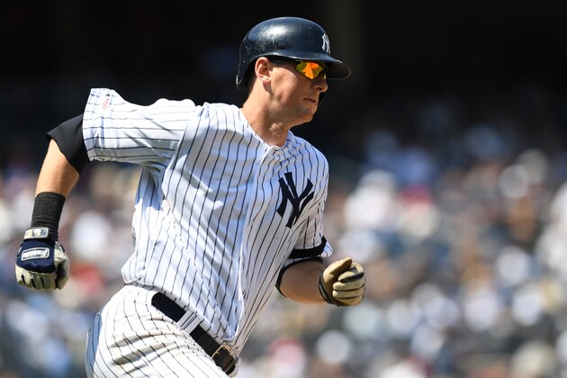 NEW YORK, NEW YORK - MAY 19: DJ LeMahieu #26 of the New York Yankees runs to first during the fourth inning of the game against the Tampa Bay Rays at Yankee Stadium on May 19, 2019 in the Bronx borough of New York City. (Photo by Sarah Stier/Getty Images)