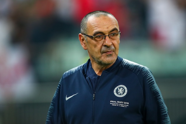 BAKU, AZERBAIJAN - MAY 28: Maurizio Sarri the head coach / manager of Chelsea during the UEFA Europa League Final between Chelsea and Arsenal at Baku Olimpiya Stadionu on May 29, 2019 in Baku, Azerbaijan. (Photo by Robbie Jay Barratt - AMA/Getty Images)