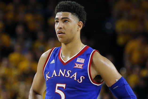 Kansas guard Quentin Grimes (5) in the first half during an NCAA college basketball game against Arizona State, Saturday, Dec. 22, 2018, in Tempe, Ariz. (AP Photo/Rick Scuteri)