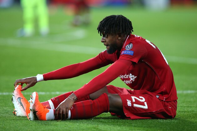 LIVERPOOL, ENGLAND - MAY 07:  Divock Origi of Liverpool during the UEFA Champions League Semi Final second leg match between Liverpool and Barcelona at Anfield on May 07, 2019 in Liverpool, England. (Photo by Alex Livesey - Danehouse/Getty Images)