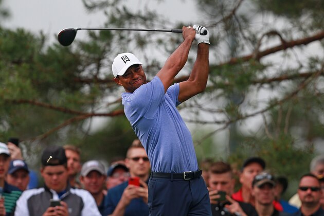 DUBLIN, OHIO - MAY 30: Tiger Woods hits his tee shot on the 11th hole during the first round of The Memorial Tournament Presented by Nationwide at Muirfield Village Golf Club on May 30, 2019 in Dublin, Ohio. (Photo by Matt Sullivan/Getty Images)