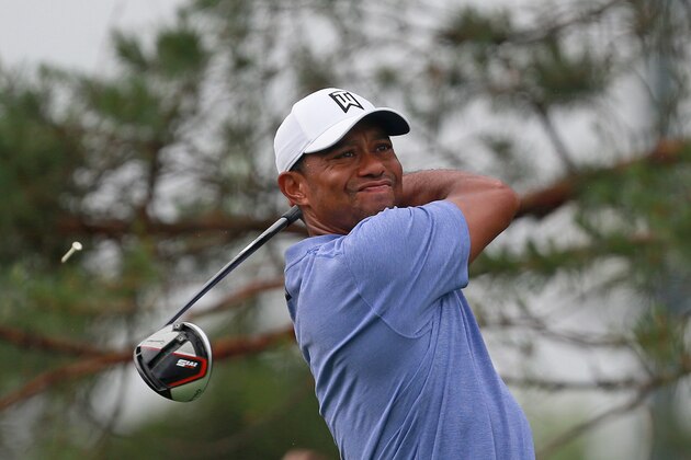 DUBLIN, OHIO - MAY 30: Tiger Woods hits his tee shot on the 11th hole during the first round of The Memorial Tournament Presented by Nationwide at Muirfield Village Golf Club on May 30, 2019 in Dublin, Ohio. (Photo by Matt Sullivan/Getty Images)