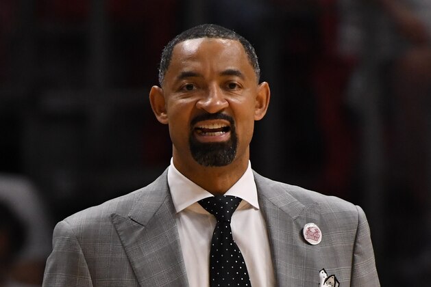 MIAMI, FL - APRIL 21: Miami Heat assistant coach Juwan Howard in action in the first quarter against the Philadelphia 76ers during Game Four of Round One of the 2018 NBA Playoffs at American Airlines Arena on April 21, 2018 in Miami, Florida. NOTE TO USER: User expressly acknowledges and agrees that, by downloading and or using this photograph, User is consenting to the terms and conditions of the Getty Images License Agreement. (Photo by Mark Brown/Getty Images) *** Local Caption *** Juwan Howard