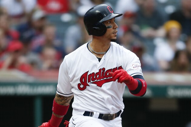 CLEVELAND, OH - MAY 16: Carlos Gonzalez #24 of the Cleveland Indians hits an RBI single off Dan Straily #53 of the Baltimore Orioles during the third inning at Progressive Field on May 16, 2019 in Cleveland, Ohio. (Photo by Ron Schwane/Getty Images)