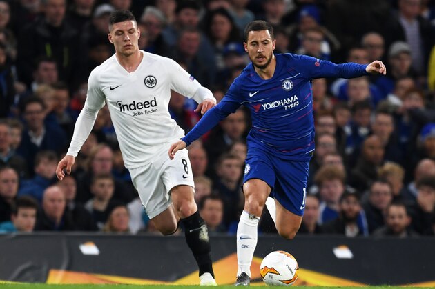 LONDON,ENGLAND - MAY 9: Eden Hazard of Chelsea controls the ball during the UEFA Europa League Semi Final Second Leg match between Chelsea and Eintracht Frankfurt at Stamford Bridge on May 09, 2019 in London, England. (Photo by Etsuo Hara/Getty Images)