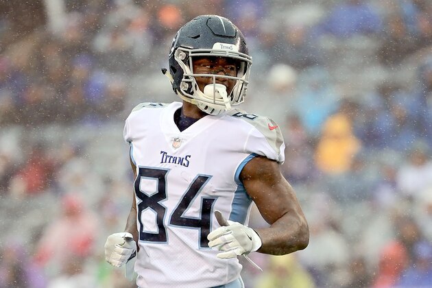 EAST RUTHERFORD, NJ - DECEMBER 16:  Corey Davis #84 of the Tennessee Titans in action against the New York Giants at MetLife Stadium on December 16, 2018 in East Rutherford, New Jersey.  (Photo by Steven Ryan/Getty Images)