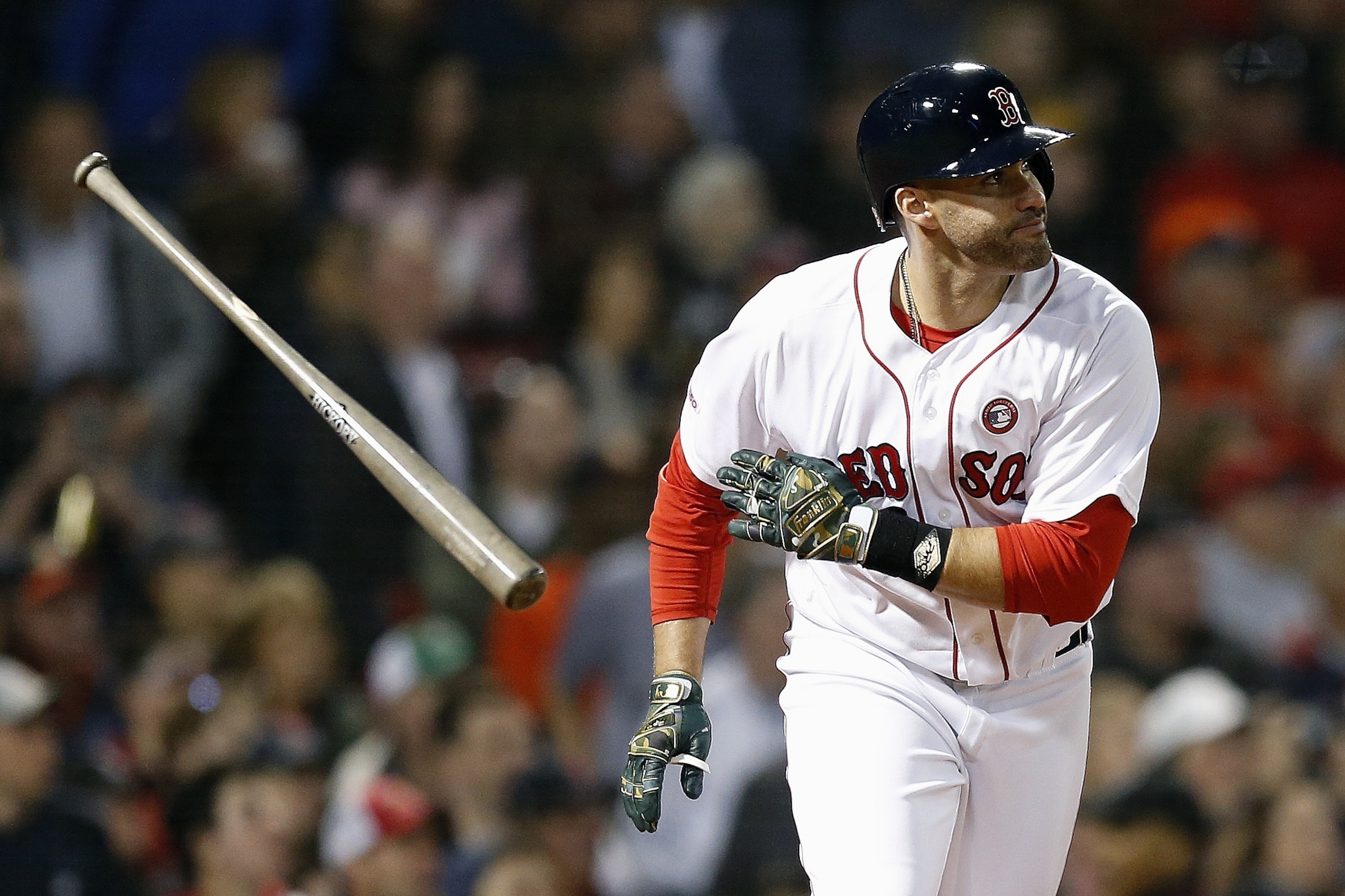Boston Red Sox's J.D. Martinez flies out to center field during the fifth inning of a baseball game against the Houston Astros in Boston, Saturday, May 18, 2019. (AP Photo/Michael Dwyer) Boston Red Sox's J.D. Martinez flies out to center field during the fifth inning of a baseball game against the Houston Astros in Boston, Saturday, May 18, 2019. (AP Photo/Michael Dwyer)