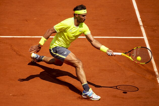 PARIS, FRANCE - MAY 29: Rafael Nadal of Spain hits a forehand against Yannick Maden of Germany in the second round of the men's singles during Day 4 of the 2019 French Open at Roland Garros on May 29, 2019 in Paris, France. (Photo by TPN/Getty Images)